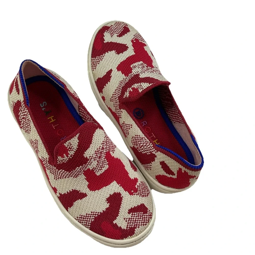 ROTHY'S Llama Snickers Kids Unisex Youth Red Beige Slip On Flat K12